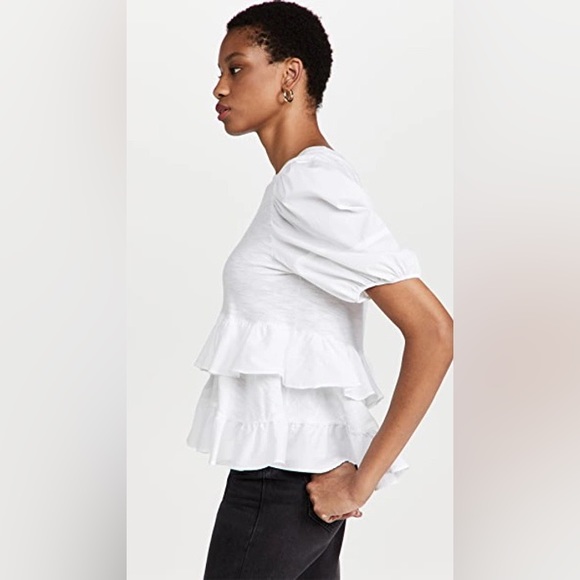 Cinq à Sept Trish Tiered Ruffle Mixed Media Cotton Top size S NWT Crew Neck - Picture 3 of 11